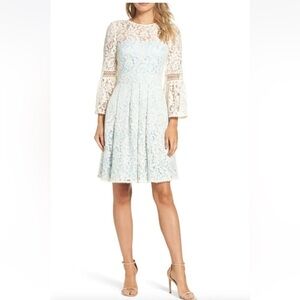 Eliza J Off White and Blue Lace Dress with Pockets
